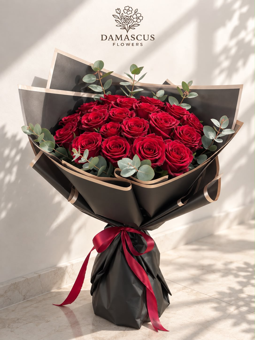 تفاصيل باقة انيقة 2 جوري أحمر — Damascus Flowers