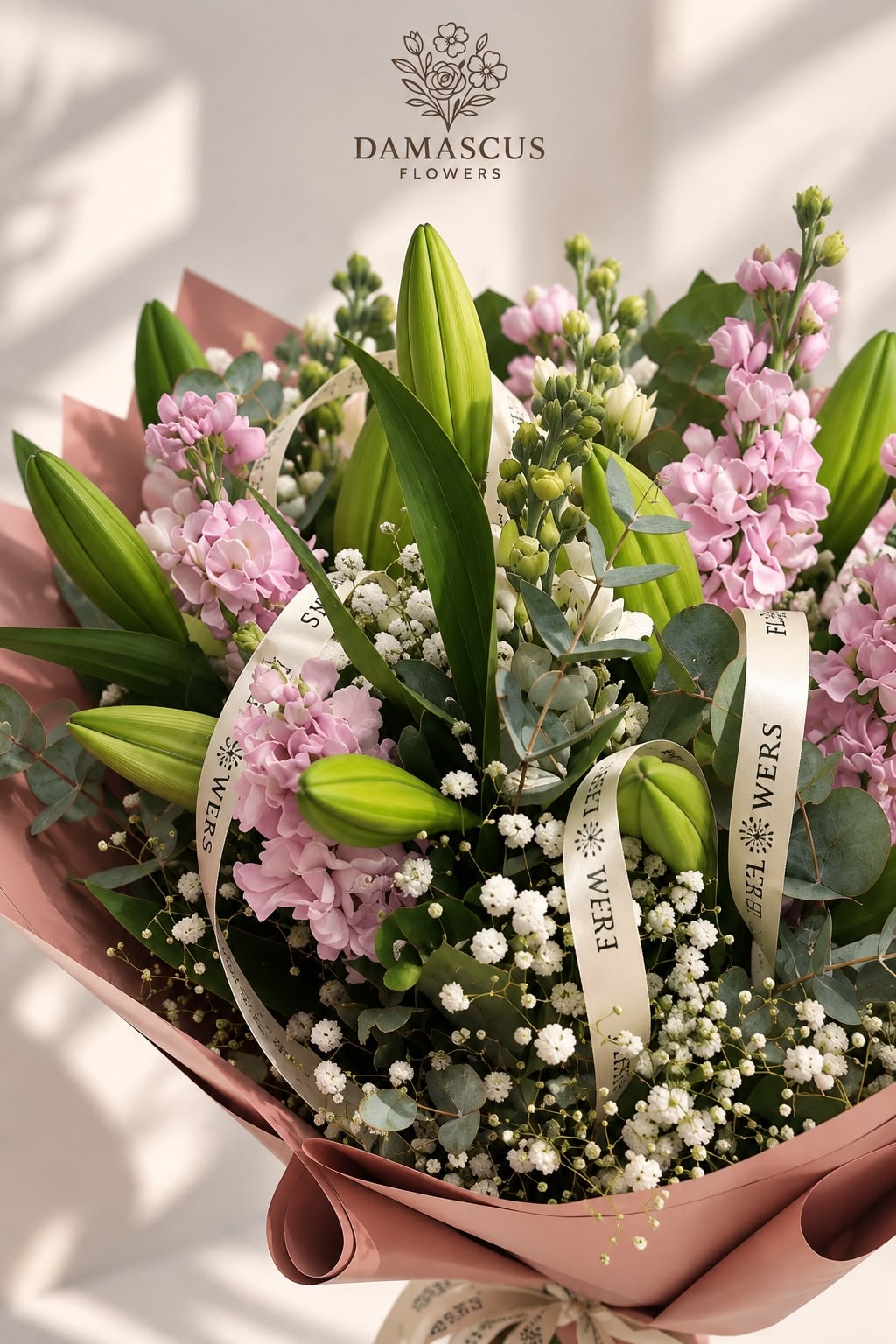 تفاصيل باقة جوري أبيض وأحمر — Damascus Flowers