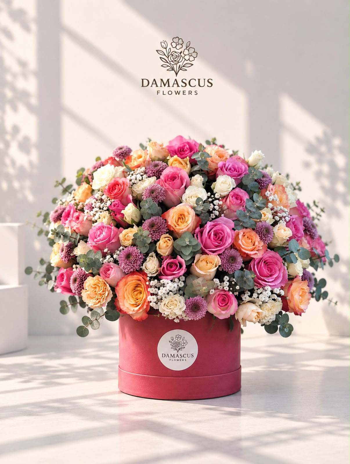 بوكس ورد مخملي وردي فاخر — Damascus Flowers